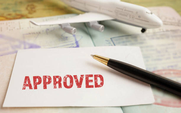 Visa and passport document to immigration at airport in country.